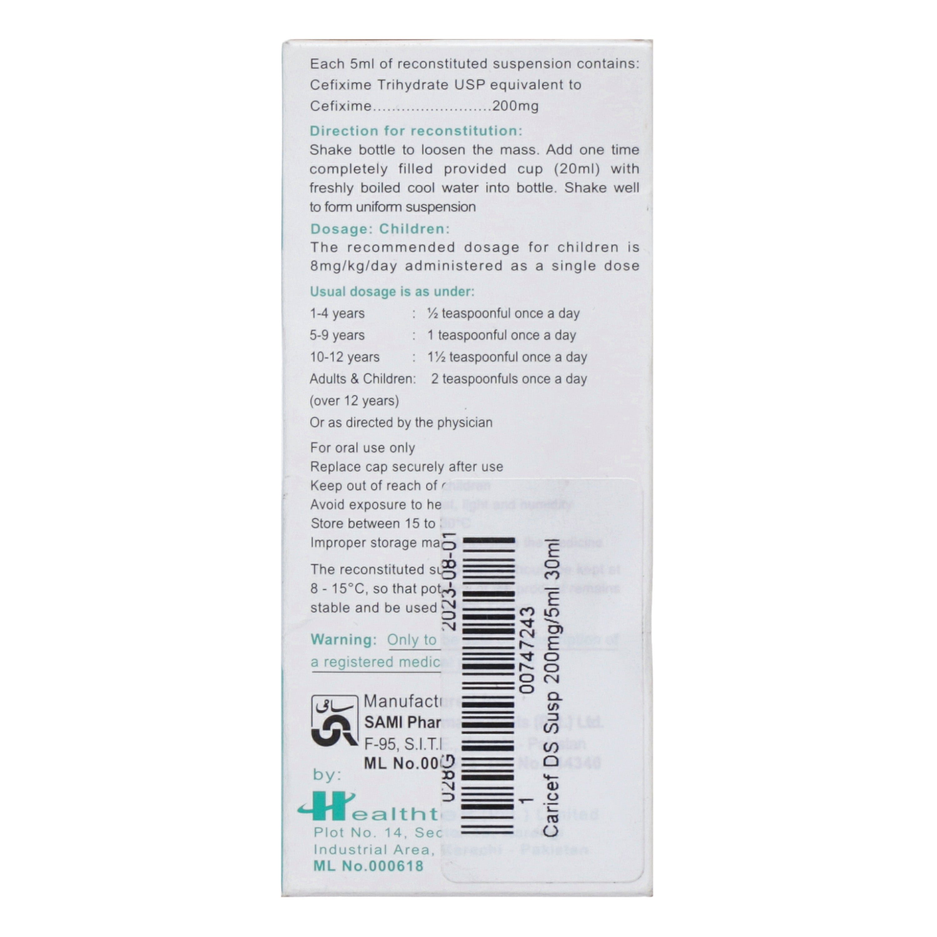 Caricef DS Susp 200mg/5ml 30ml — image 2 of 5