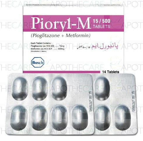 Pioryl-M Tab 15mg/500mg 2x7's