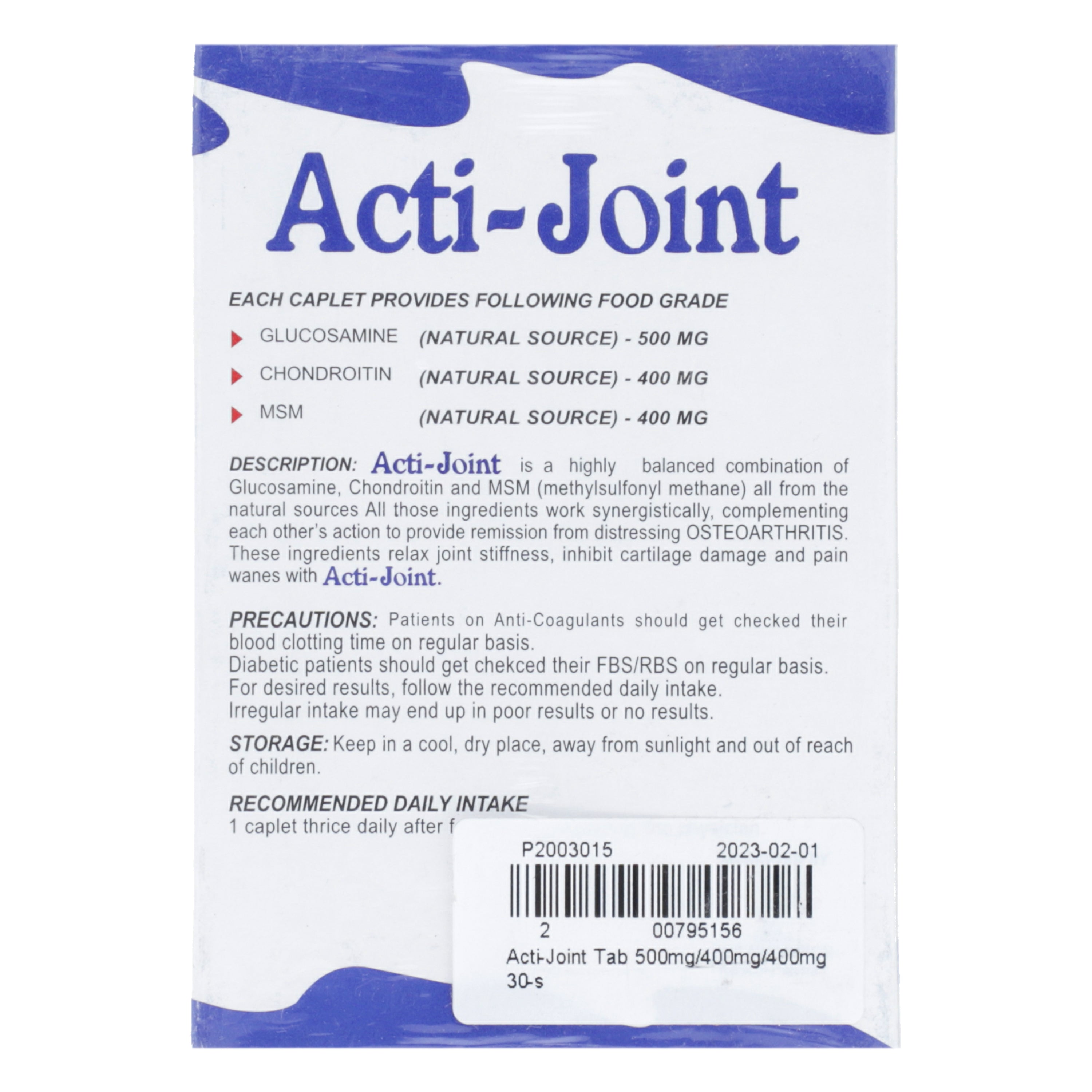 Acti-Joint Tab 500mg/400mg/400mg 30's — image 2 of 3